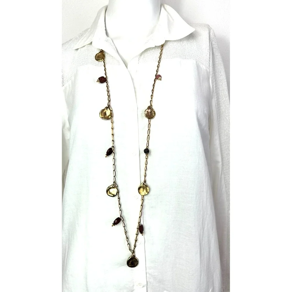 Vintage Statement Chain Belt Gold Tone Hammered Coin Beads Dangle Charm Bohemian